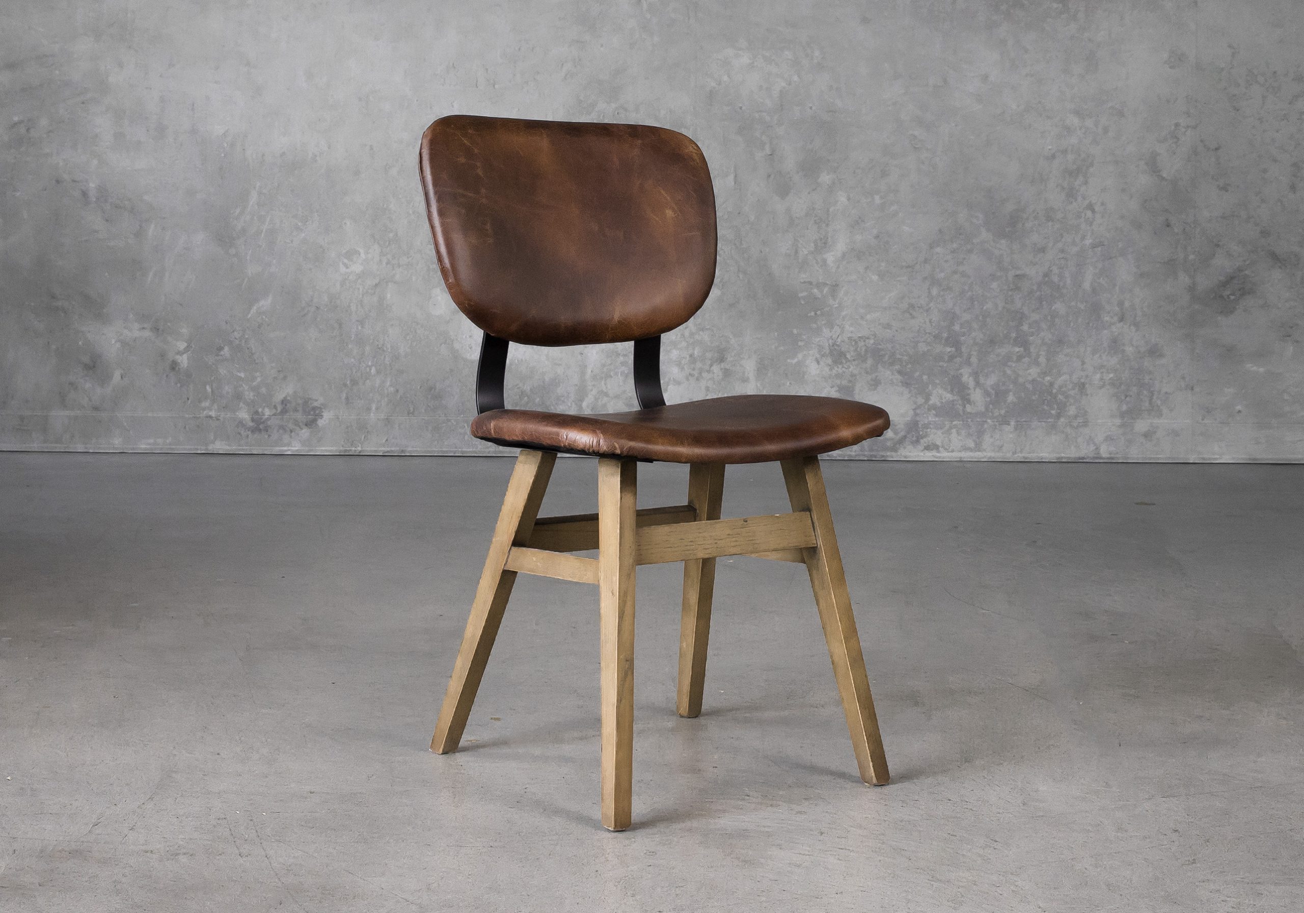 Declan Dining Chair in Brown Leather, Angle