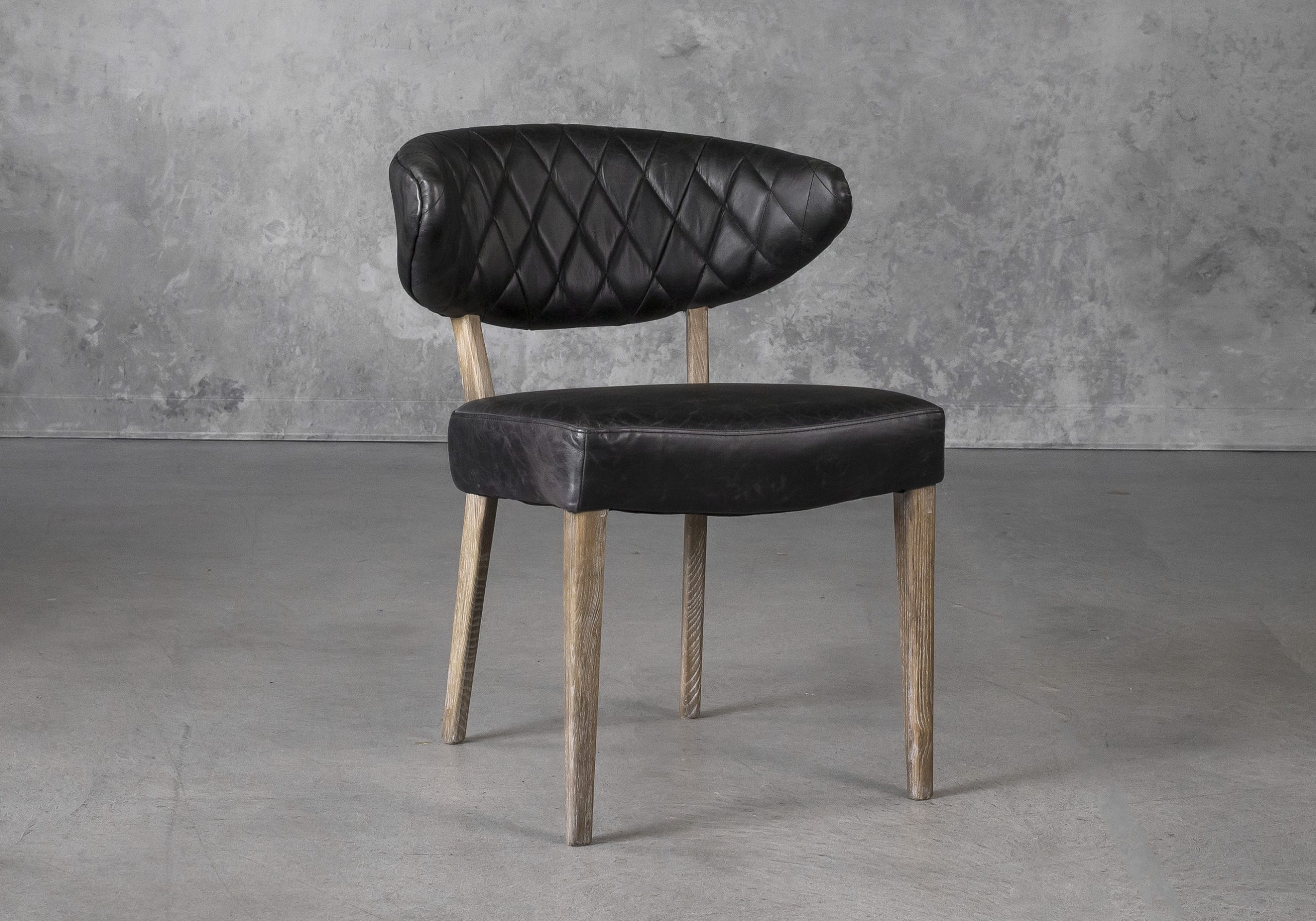 Drew Dining Chair in Black Leather, Angle