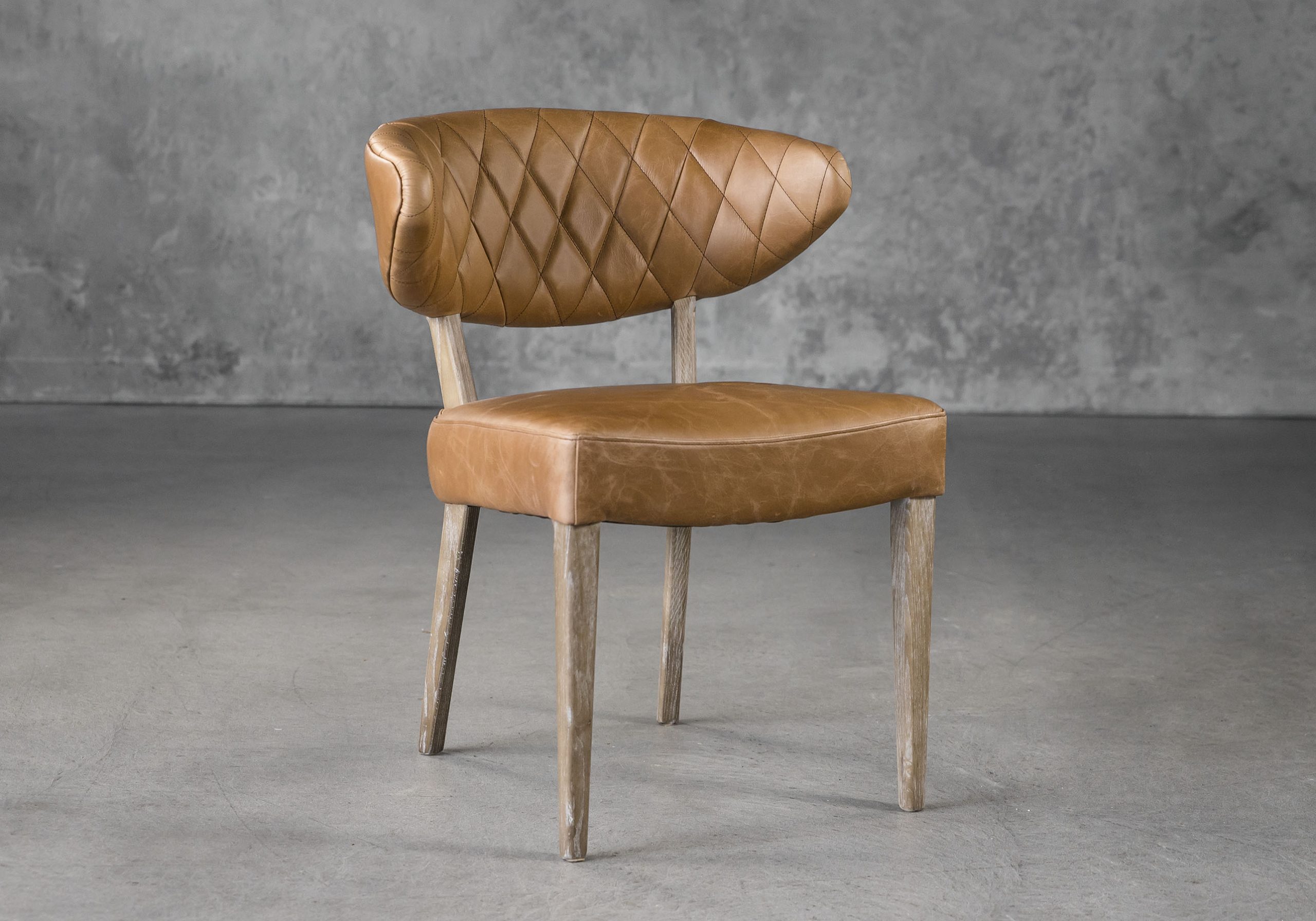 Drew Dining Chair in Tan Leather, Angle