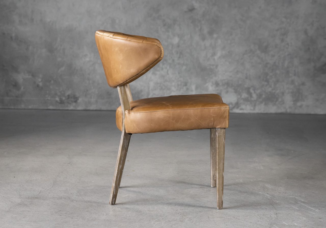 Drew Dining Chair in Tan Leather, Side