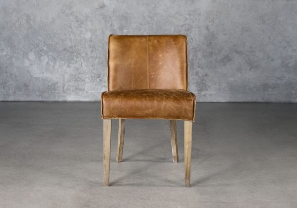 Jonny Dining Chair in Tan Leather, Front