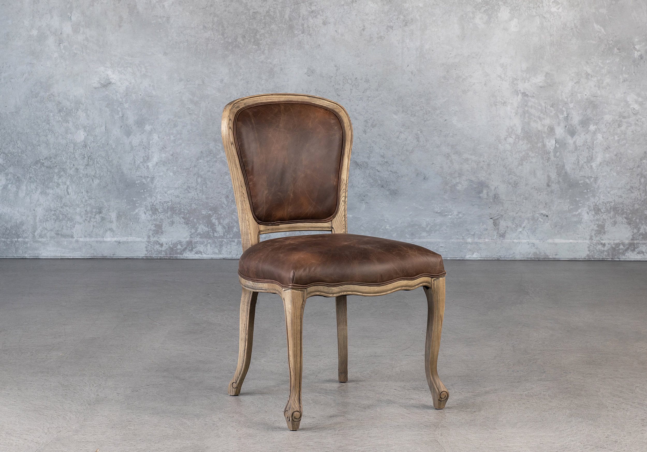 Elias Dining Chair in Brown Leather, Angle