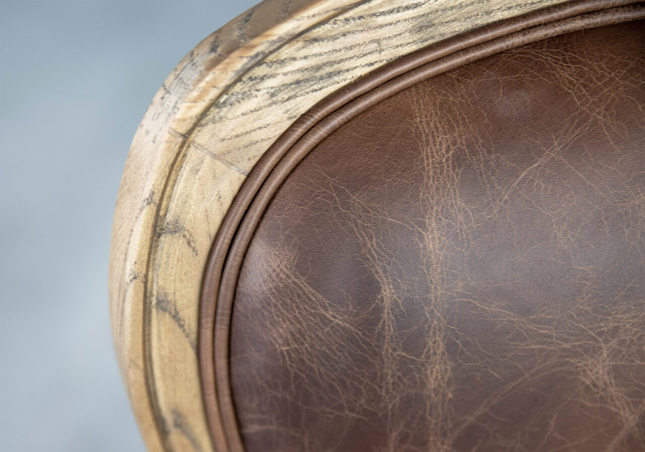 Elias Dining Chair in Brown Leather, Close Up