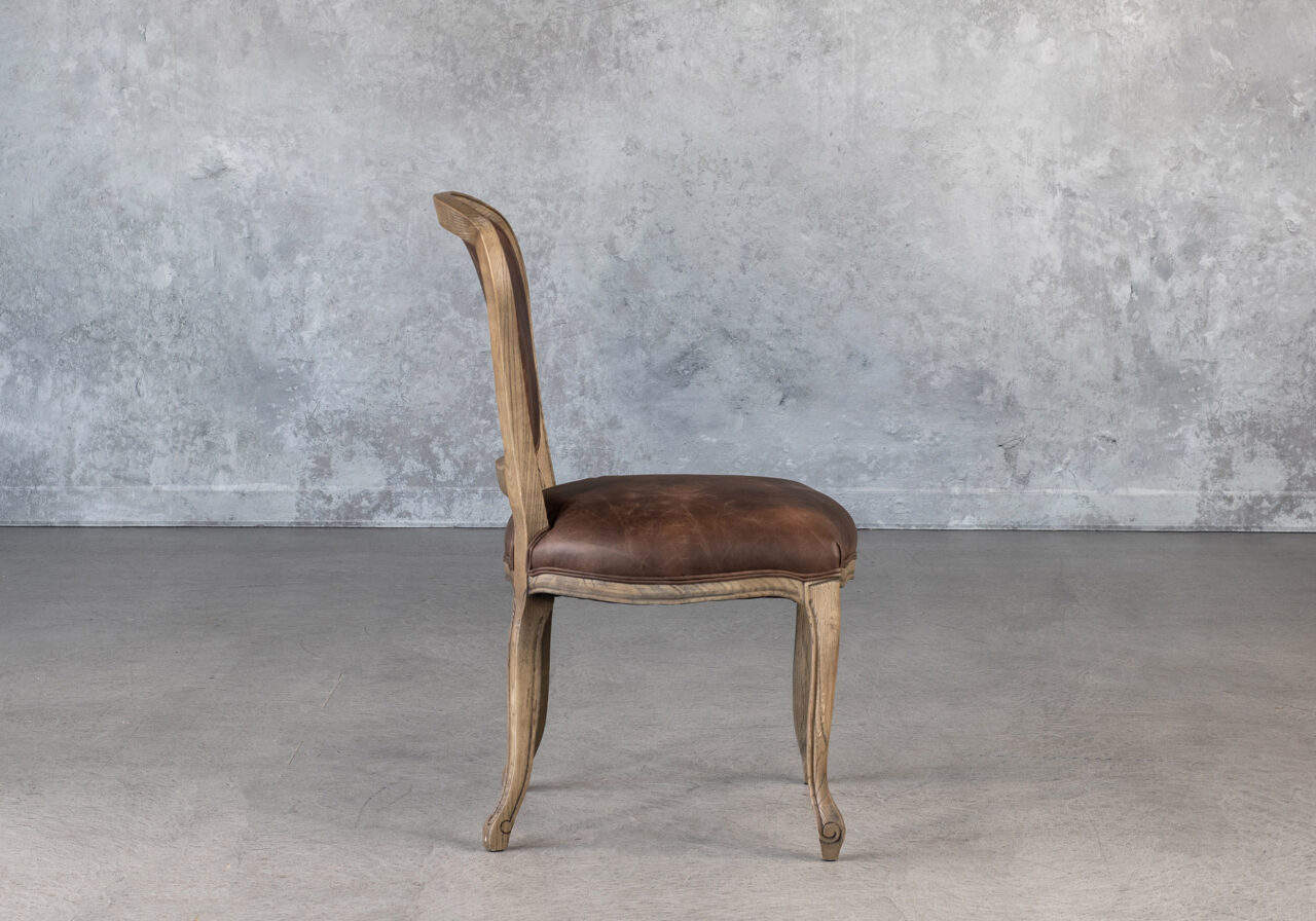 Elias Dining Chair in Brown Leather, Side