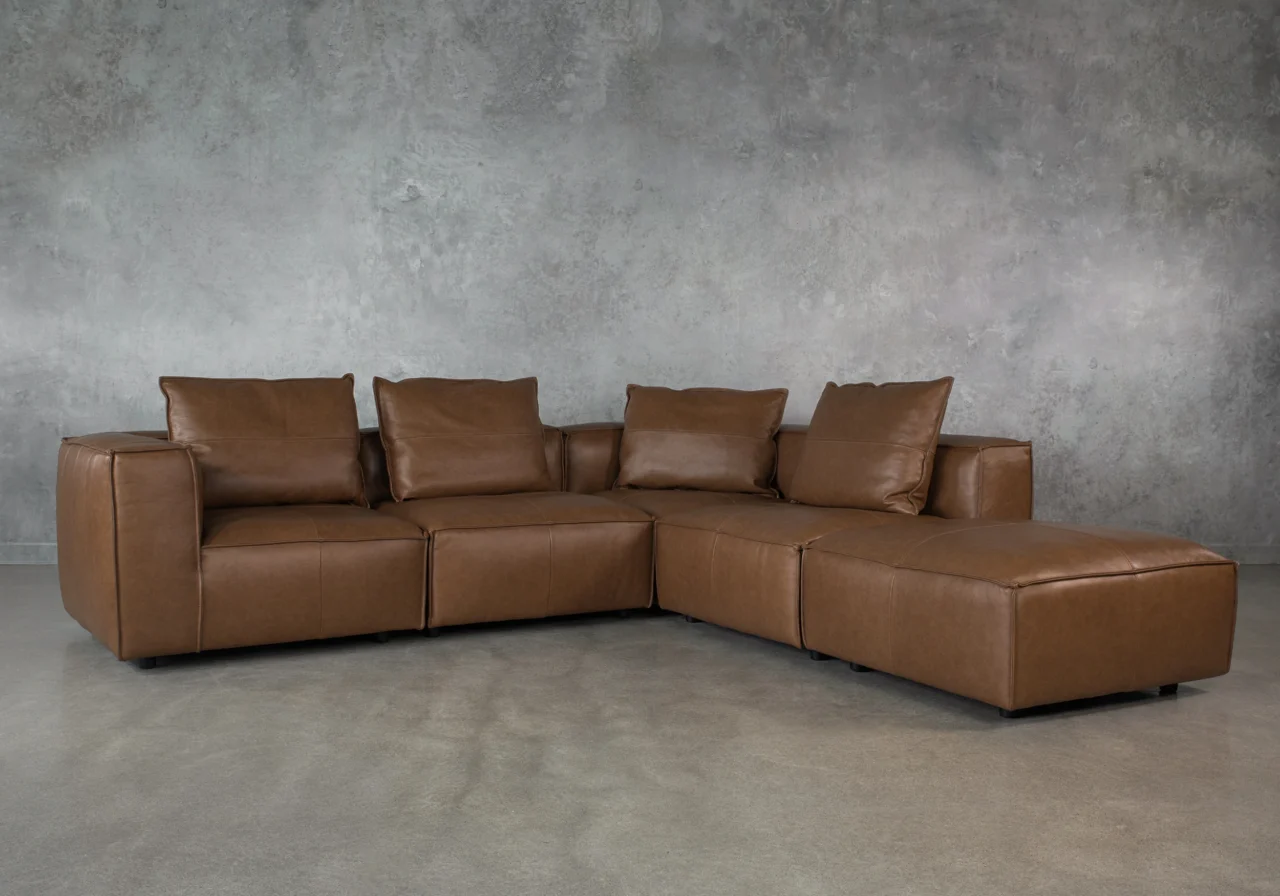 Shauna York Chestnut Leather Sectional - Angle