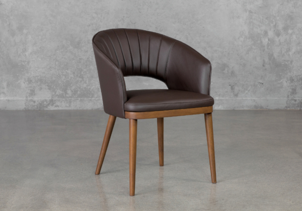 Flora Dark Brown Leather Dining Chair - Angle