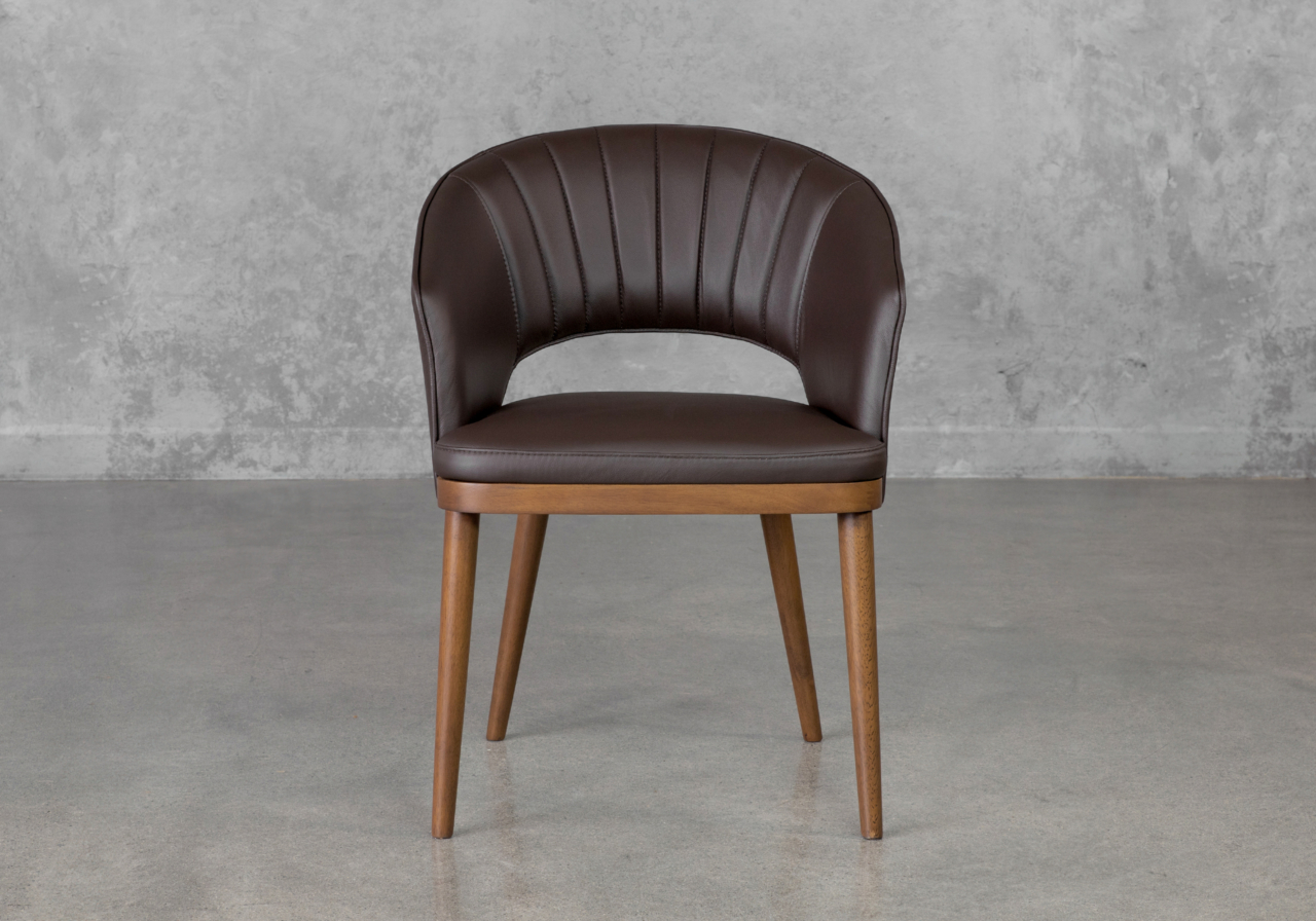 Flora Dark Brown Leather Dining Chair - Front